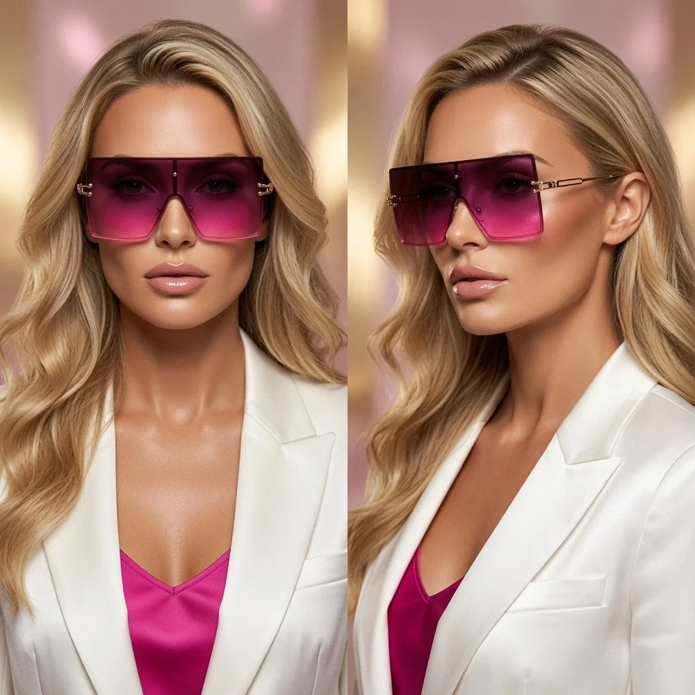 Oversized‎ WOmen Luxury Square Shield Sunglasses Trendy Gold Frame UV400 Large